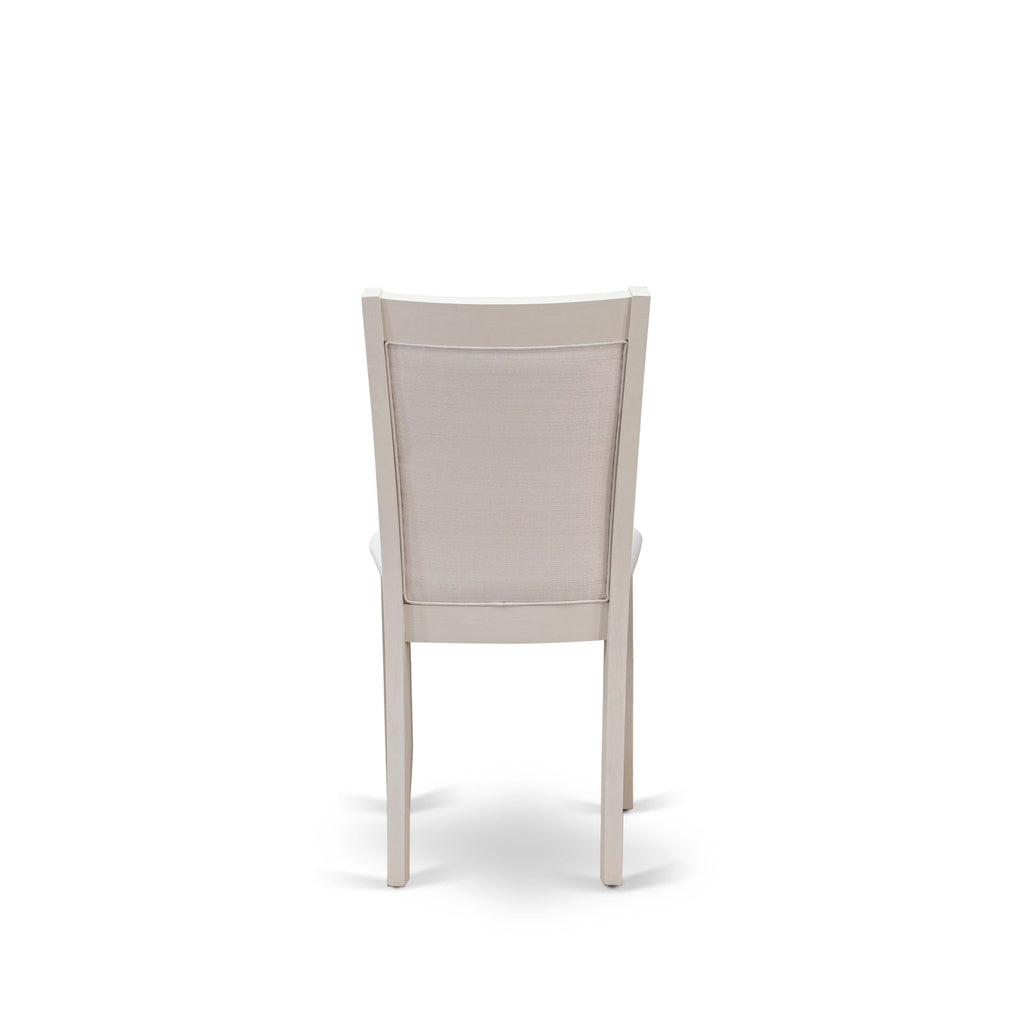 East West Furniture MZC0T01 Dining Chair Set of 2 - Cream Linen Fabric Seat and High Chair Back - Wire Brushed linen white Finish (SET OF 2)`