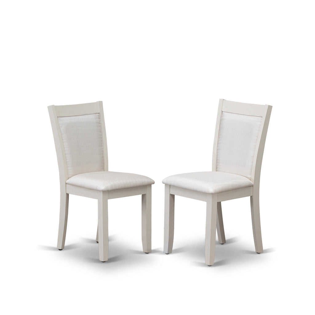 East West Furniture MZC0T01 Dining Chair Set of 2 - Cream Linen Fabric Seat and High Chair Back - Wire Brushed linen white Finish (SET OF 2)`