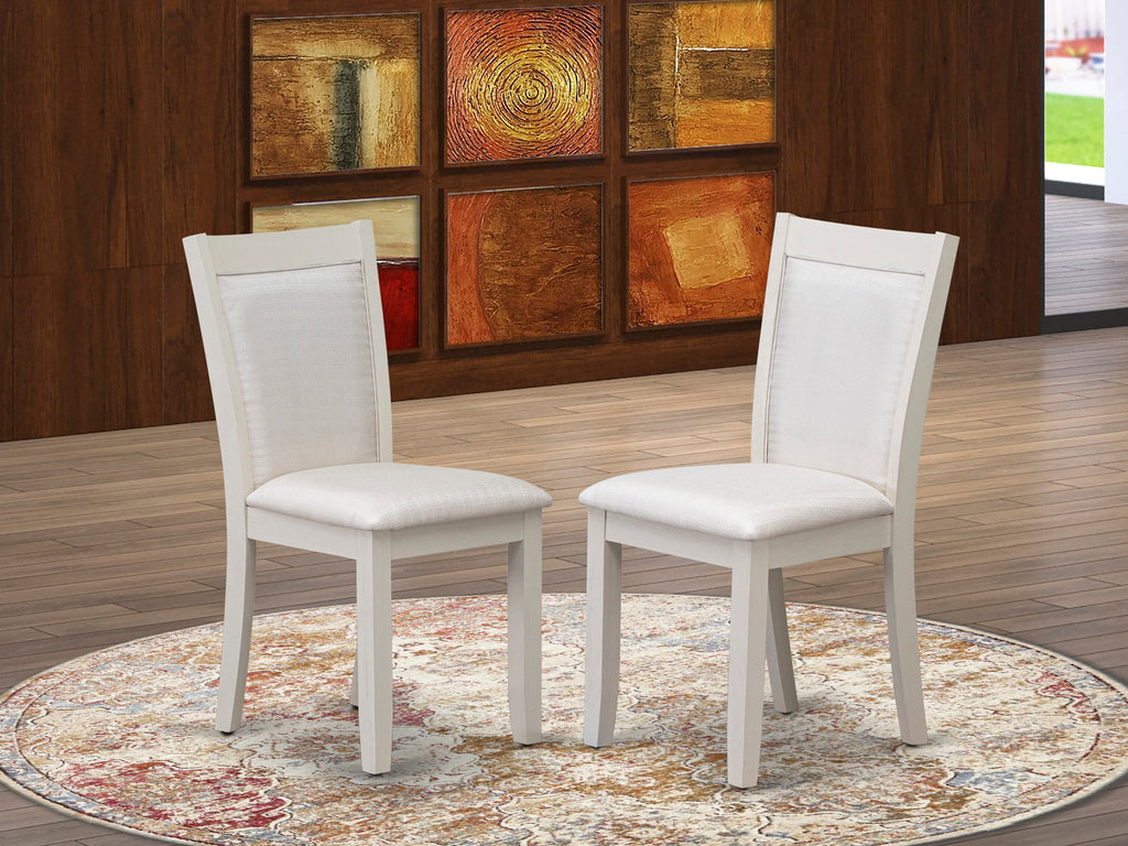 East West Furniture MZC0T01 Dining Chair Set of 2 - Cream Linen Fabric Seat and High Chair Back - Wire Brushed linen white Finish (SET OF 2)`