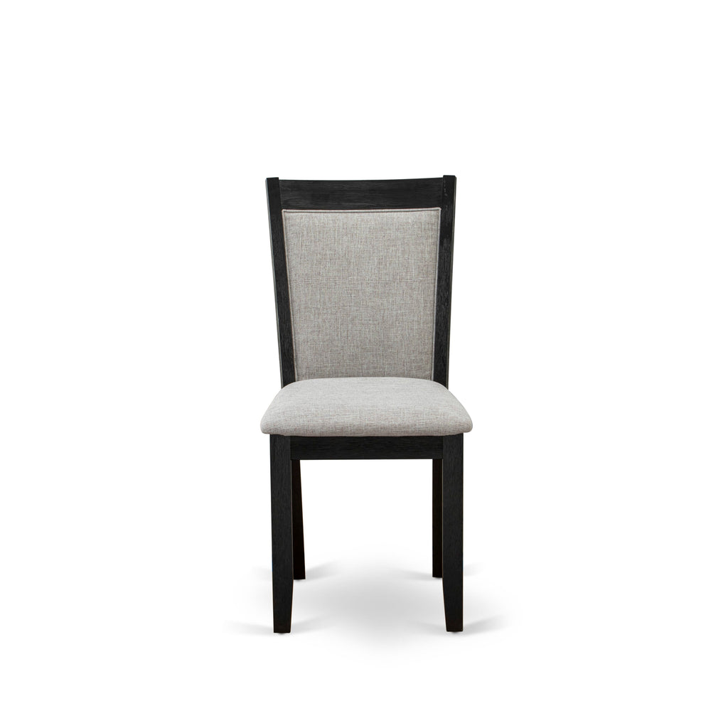 East West Furniture MZC6T06 Mid Century Dining Chairs - Shitake Linen Fabric Seat and High Chair Back - Wire Brushed Black Finish (SET OF 2)