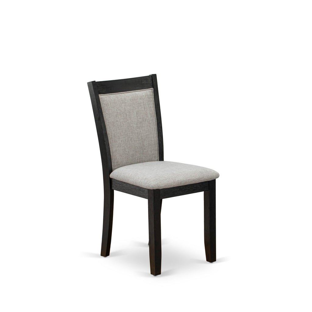 East West Furniture MZC6T06 Mid Century Dining Chairs - Shitake Linen Fabric Seat and High Chair Back - Wire Brushed Black Finish (SET OF 2)