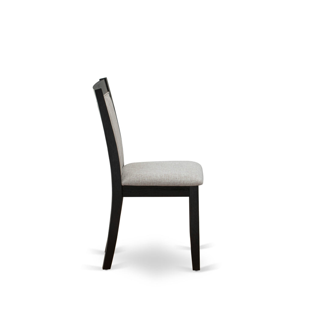 East West Furniture MZC6T06 Mid Century Dining Chairs - Shitake Linen Fabric Seat and High Chair Back - Wire Brushed Black Finish (SET OF 2)