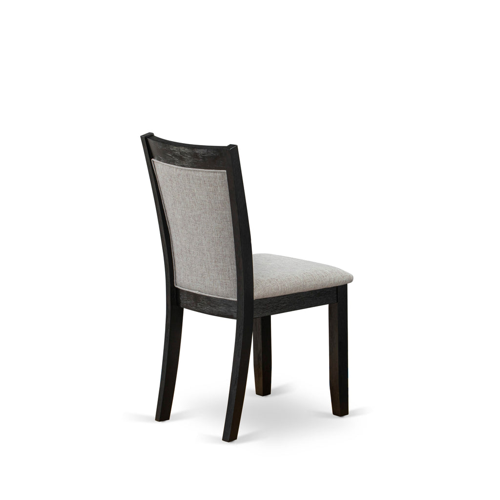 East West Furniture MZC6T06 Mid Century Dining Chairs - Shitake Linen Fabric Seat and High Chair Back - Wire Brushed Black Finish (SET OF 2)
