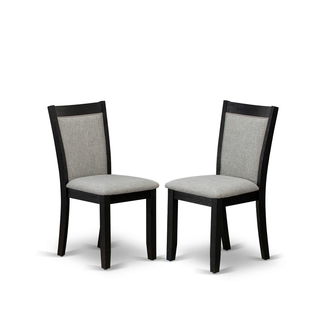 East West Furniture MZC6T06 Mid Century Dining Chairs - Shitake Linen Fabric Seat and High Chair Back - Wire Brushed Black Finish (SET OF 2)