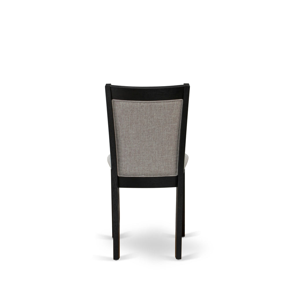East West Furniture MZC6T06 Mid Century Dining Chairs - Shitake Linen Fabric Seat and High Chair Back - Wire Brushed Black Finish (SET OF 2)