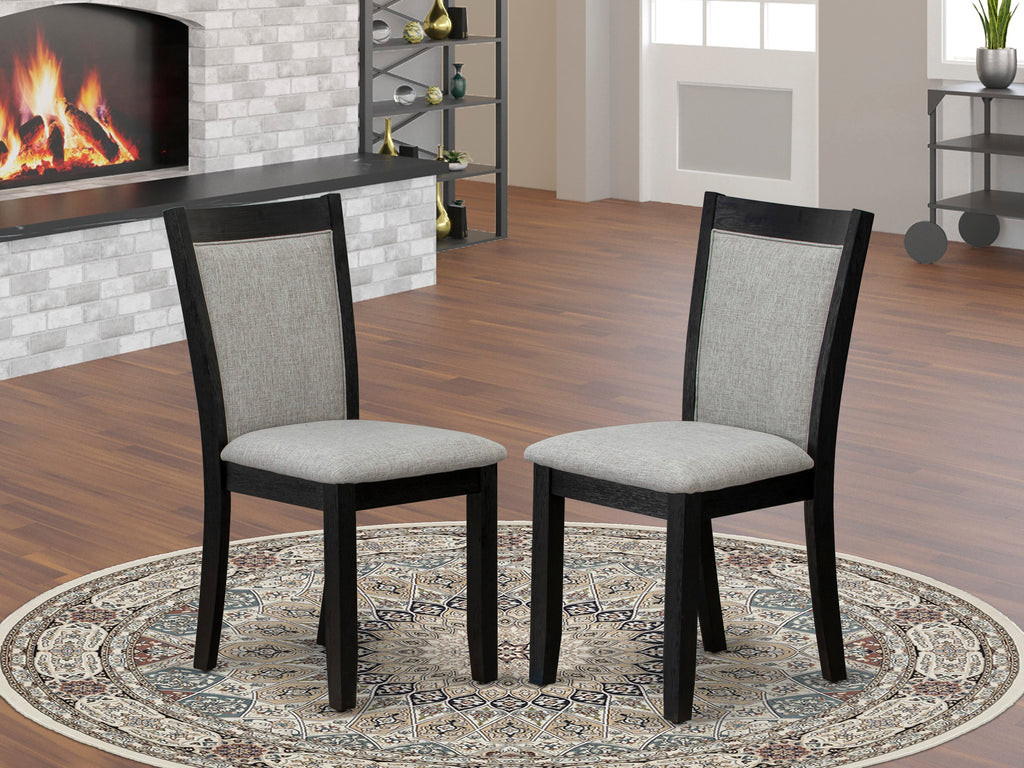 East West Furniture MZC6T06 Mid Century Dining Chairs - Shitake Linen Fabric Seat and High Chair Back - Wire Brushed Black Finish (SET OF 2)
