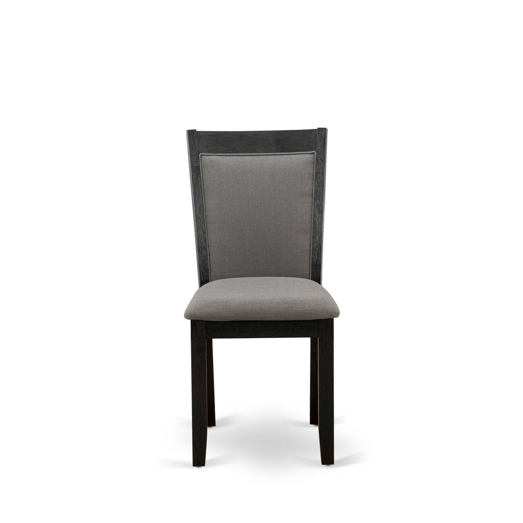 East West Furniture MZC6T50 Mid Century Modern Dining Chairs - Dark Gotham Grey Linen Fabric Seat and High Chair Back - Wire Brushed Black Finish (SET OF 2)
