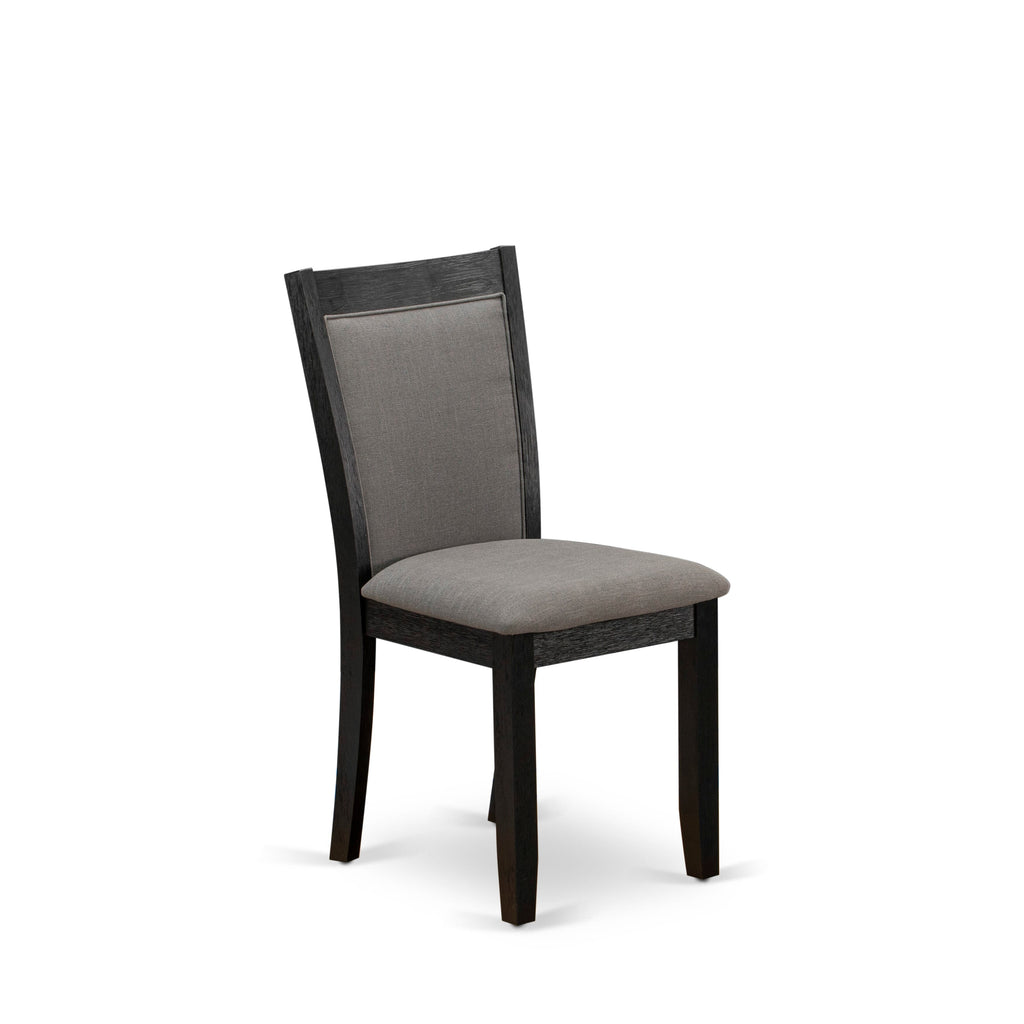 East West Furniture MZC6T50 Mid Century Modern Dining Chairs - Dark Gotham Grey Linen Fabric Seat and High Chair Back - Wire Brushed Black Finish (SET OF 2)