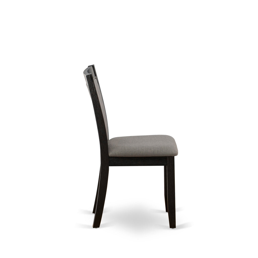 East West Furniture MZC6T50 Mid Century Modern Dining Chairs - Dark Gotham Grey Linen Fabric Seat and High Chair Back - Wire Brushed Black Finish (SET OF 2)