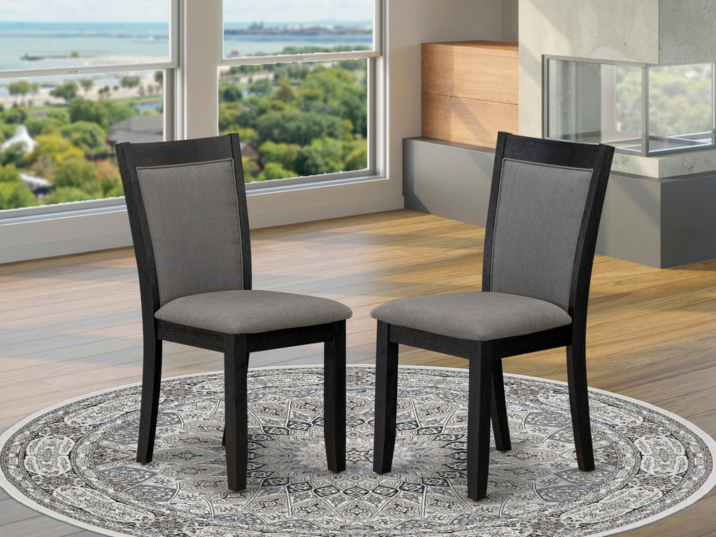 East West Furniture MZC6T50 Mid Century Modern Dining Chairs - Dark Gotham Grey Linen Fabric Seat and High Chair Back - Wire Brushed Black Finish (SET OF 2)