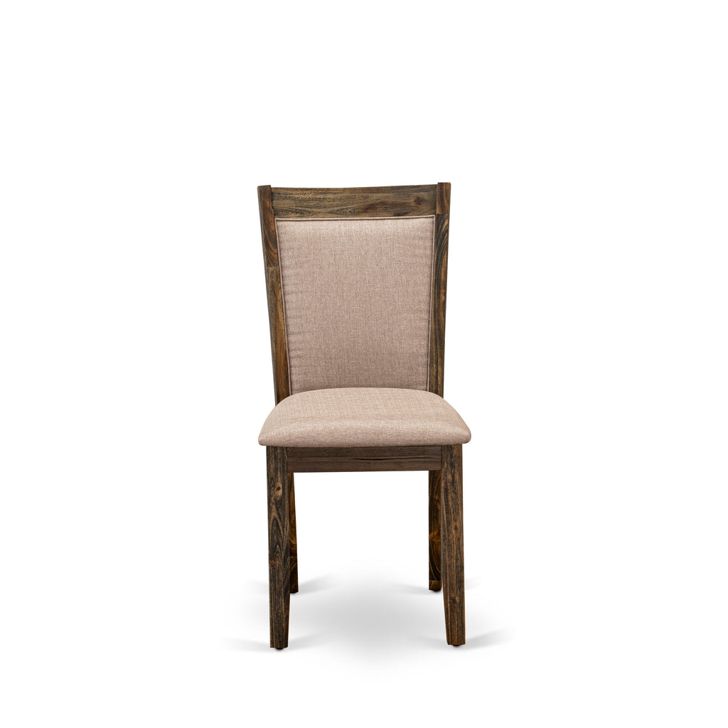 East West Furniture MZC7T16 Monza Kitchen Chairs Set of 2 - Dark Khaki Linen Fabric Seat and High Chair Back - Distressed Jacobean Finish (SET OF 2)
