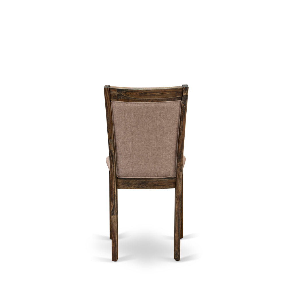 East West Furniture MZC7T16 Monza Kitchen Chairs Set of 2 - Dark Khaki Linen Fabric Seat and High Chair Back - Distressed Jacobean Finish (SET OF 2)