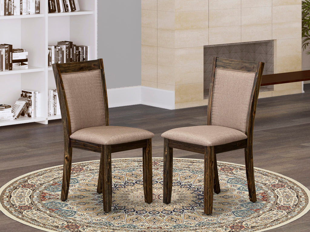 East West Furniture MZC7T16 Monza Kitchen Chairs Set of 2 - Dark Khaki Linen Fabric Seat and High Chair Back - Distressed Jacobean Finish (SET OF 2)