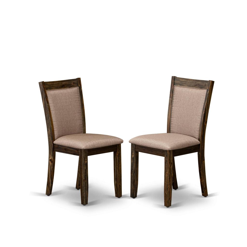 East West Furniture MZC7T16 Monza Kitchen Chairs Set of 2 - Dark Khaki Linen Fabric Seat and High Chair Back - Distressed Jacobean Finish (SET OF 2)