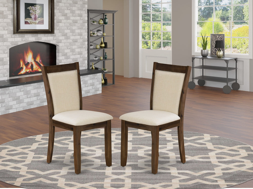 East West Furniture X777MZN32-6 6-Pc Mid Century Dining Set Consists of a Wood Table and a Dinner Bench with 4 Light Beige Linen Fabric Padded Chairs with Stylish Back - Distressed Jacobean Finish