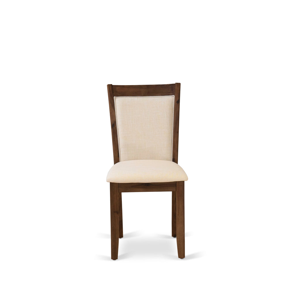 East West Furniture X777MZN32-6 6-Pc Mid Century Dining Set Consists of a Wood Table and a Dinner Bench with 4 Light Beige Linen Fabric Padded Chairs with Stylish Back - Distressed Jacobean Finish