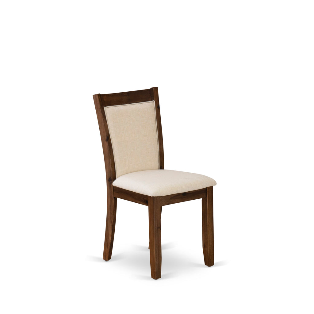 East West Furniture X777MZN32-6 6-Pc Mid Century Dining Set Consists of a Wood Table and a Dinner Bench with 4 Light Beige Linen Fabric Padded Chairs with Stylish Back - Distressed Jacobean Finish