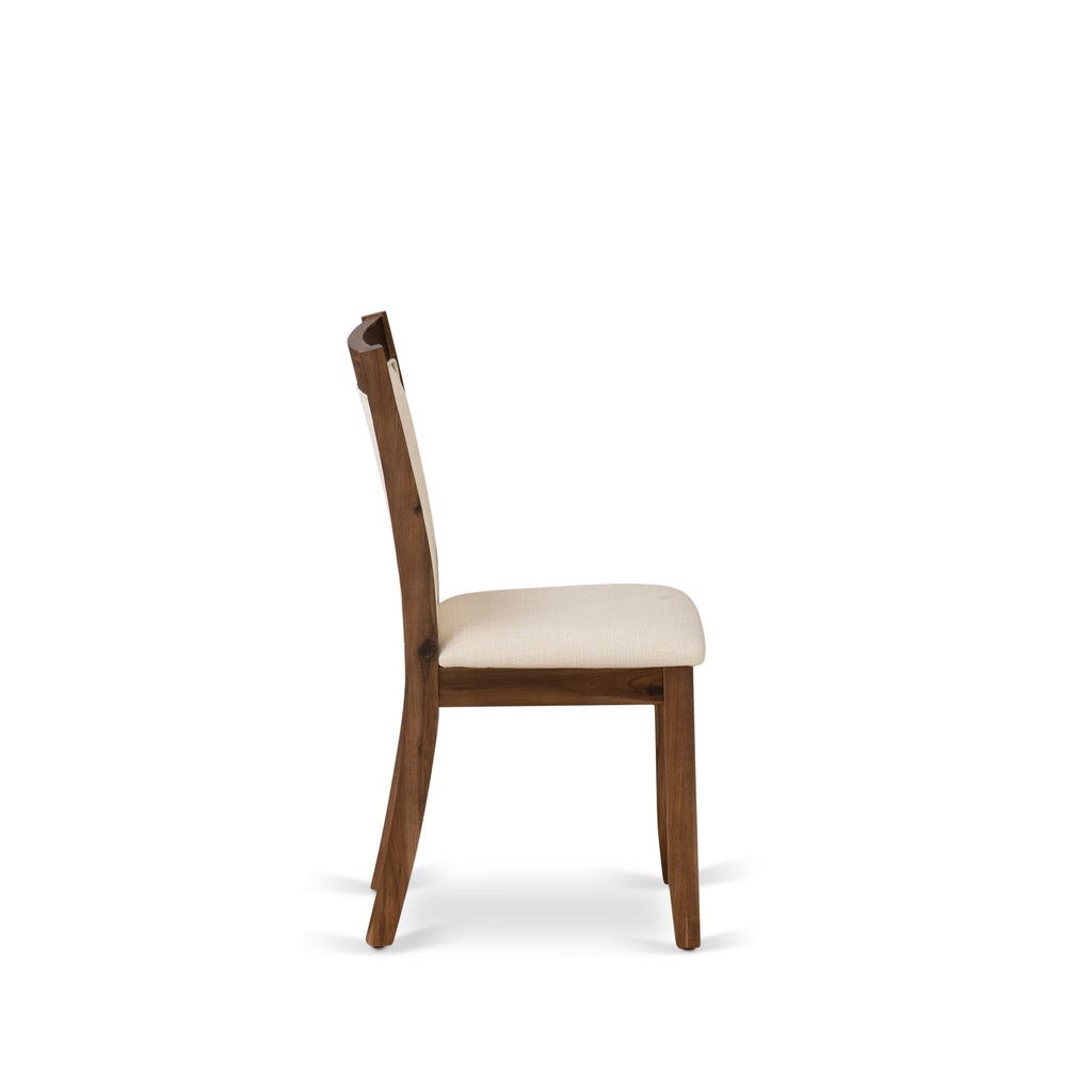 East West Furniture X777MZN32-6 6-Pc Mid Century Dining Set Consists of a Wood Table and a Dinner Bench with 4 Light Beige Linen Fabric Padded Chairs with Stylish Back - Distressed Jacobean Finish
