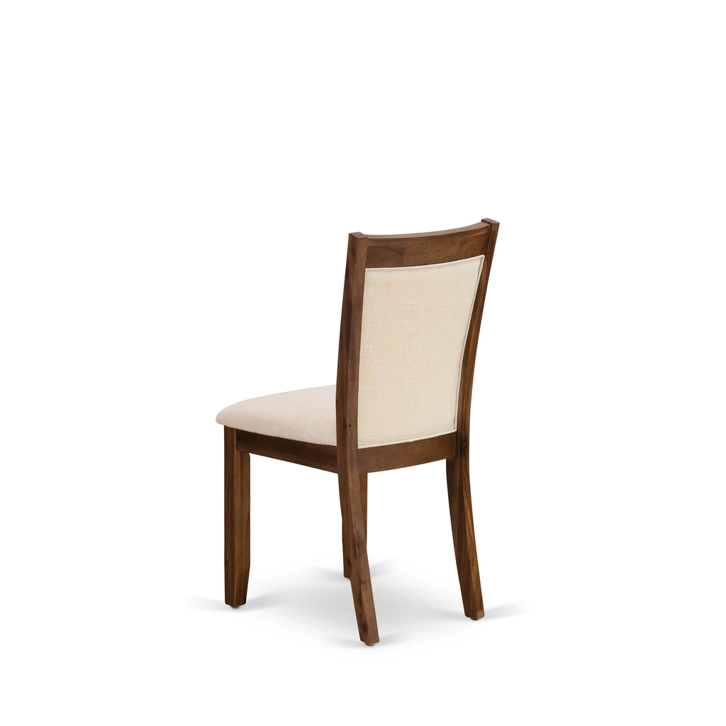 East West Furniture X777MZN32-6 6-Pc Mid Century Dining Set Consists of a Wood Table and a Dinner Bench with 4 Light Beige Linen Fabric Padded Chairs with Stylish Back - Distressed Jacobean Finish