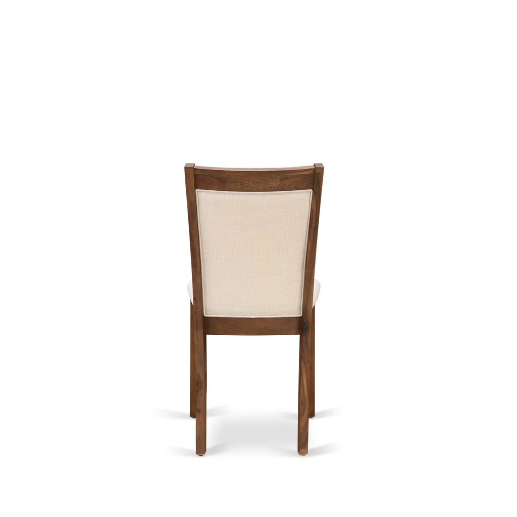 East West Furniture X777MZN32-6 6-Pc Mid Century Dining Set Consists of a Wood Table and a Dinner Bench with 4 Light Beige Linen Fabric Padded Chairs with Stylish Back - Distressed Jacobean Finish