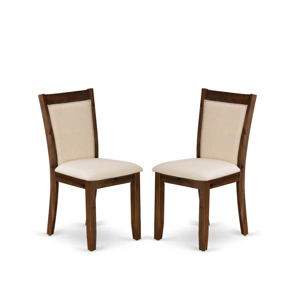 East West Furniture MZCNT32 Dining Chairs Set of 2 - Light Beige Linen Fabric Seat and High Chair Back - Sand Blasting Antique Walnut Finish (SET OF 2)