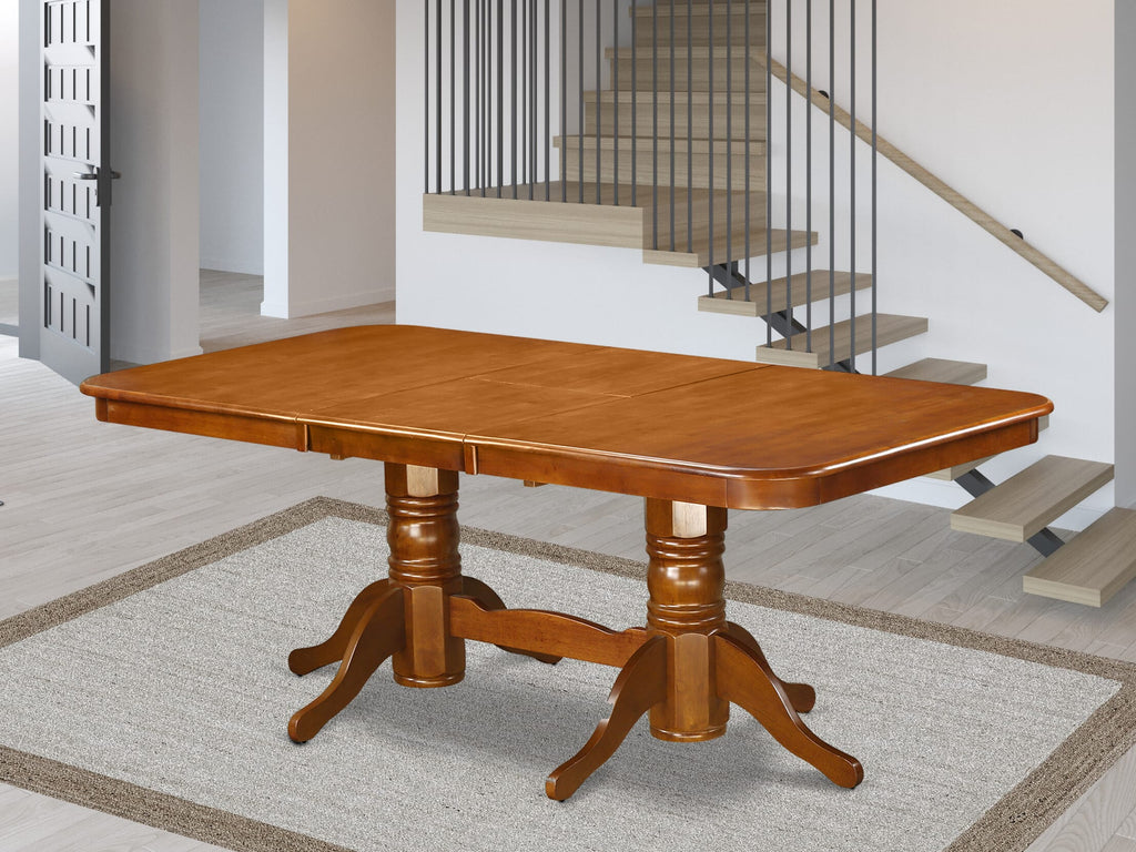 East West Furniture NAT-SBR-TP Napoleon Dining Table - a Rectangle Wooden Table Top with Butterfly Leaf & Double Pedestal Base