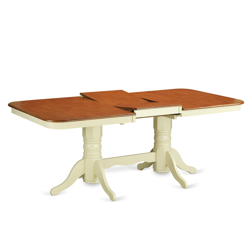 East West Furniture NAT-WHI-TP Napoleon Kitchen Table - a Rectangle Dining Table Top with Butterfly Leaf & Double Pedestal Base