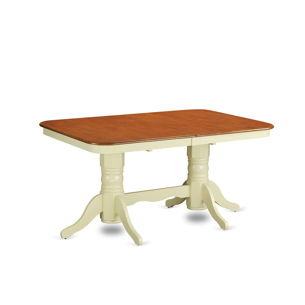 East West Furniture NAT-WHI-TP Napoleon Kitchen Table - a Rectangle Dining Table Top with Butterfly Leaf & Double Pedestal Base