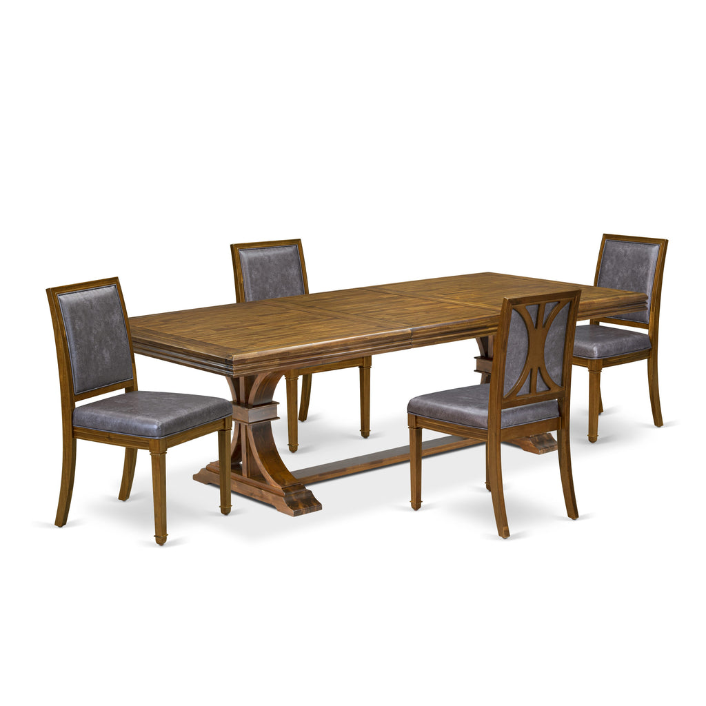 Luxe by East West Furniture NEAM5-AWA-34 5-piece Dining Table Set consists of a Modern Dining Table and 4 Dark Grey PU Leather Kitchen Chairs with High Back - Antique Walnut Finish