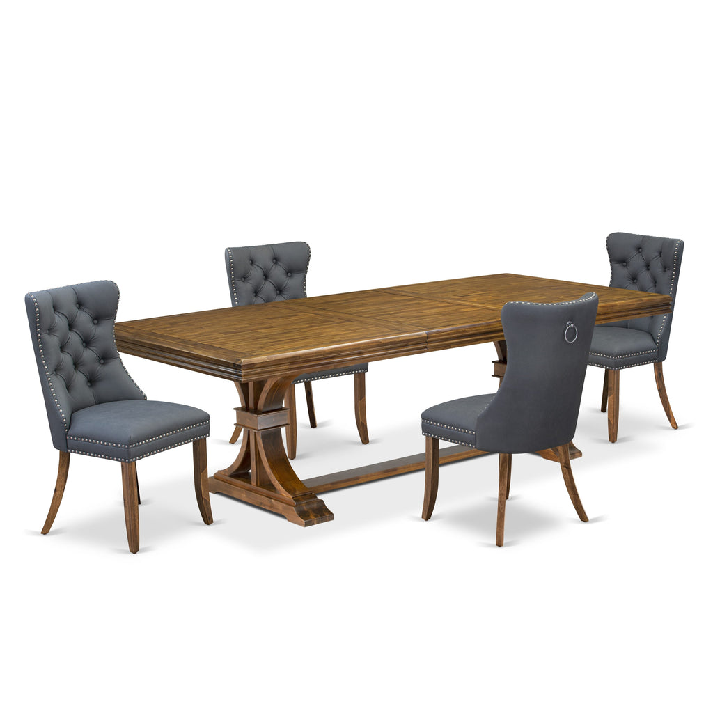 Luxe by East West Furniture NEDA5-AWA-13 5-piece Kitchen Table Set consists of a Modern Table and 4 Platinum Gray PU Leather Dining room Chairs with Button tufted Back - Antique Walnut Finish