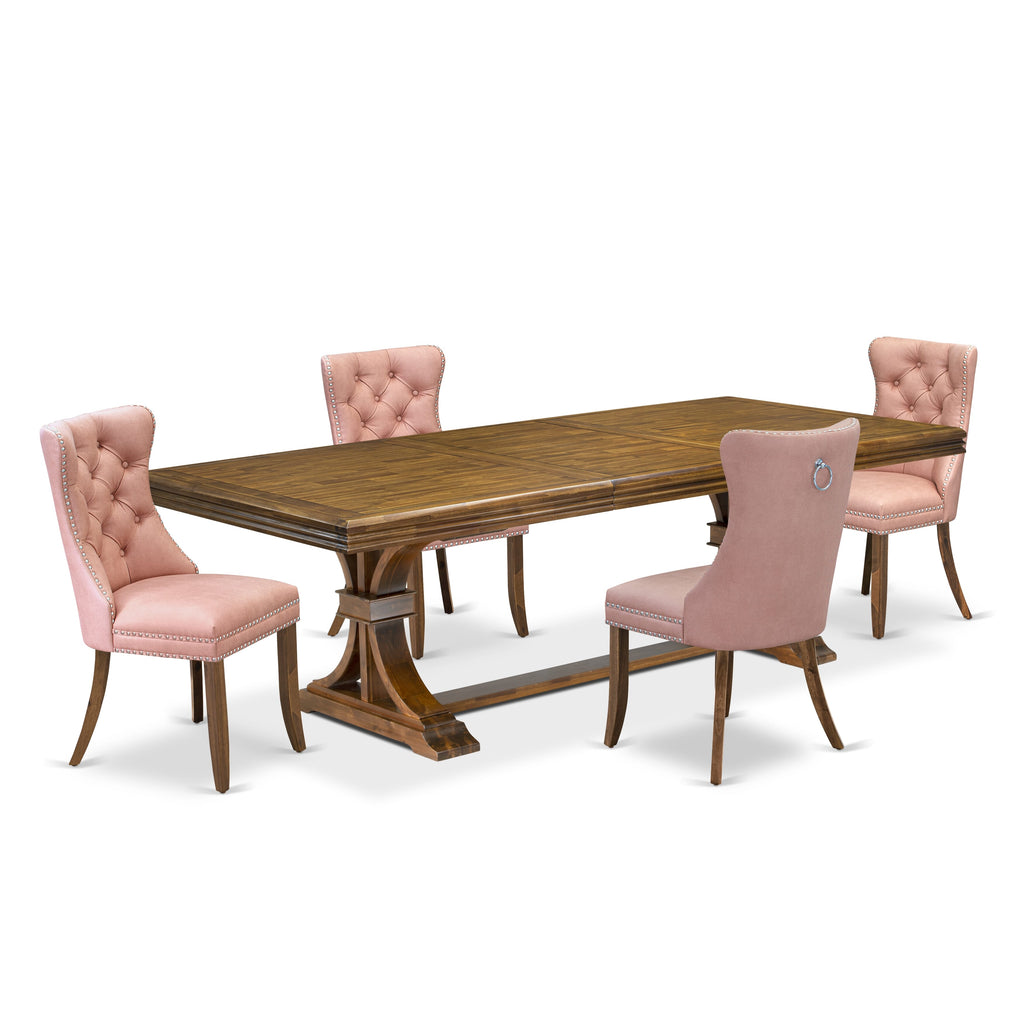 Luxe by East West Furniture NEDA5-AWA-23 5-piece Kitchen Table Set consists of a Modern Dining Table and 4 Beige Red Faux Leather Dinner Chairs with Button tufted Back - Antique Walnut Finish