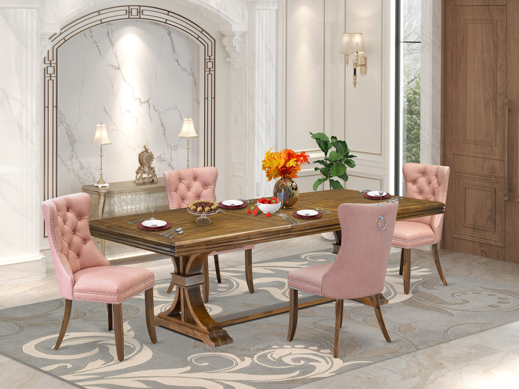 Luxe by East West Furniture NEDA5-AWA-23 5-piece Kitchen Table Set consists of a Modern Dining Table and 4 Beige Red Faux Leather Dinner Chairs with Button tufted Back - Antique Walnut Finish