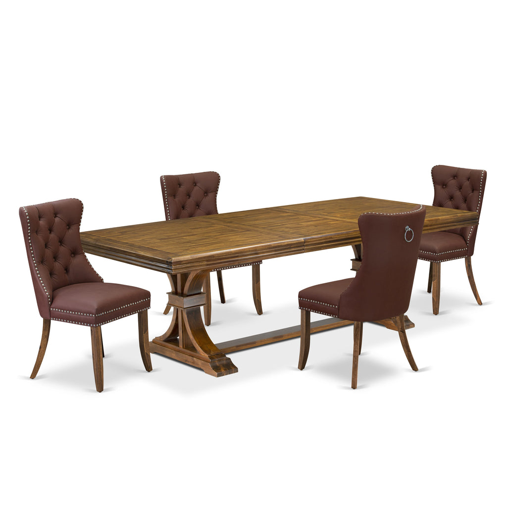 Luxe by East West Furniture NEDA5-AWA-26-5 Pieces Modern Dining Table Set Contains a Rectangle Table and 4 Faux Leather Modern Chairs, Antique Walnut