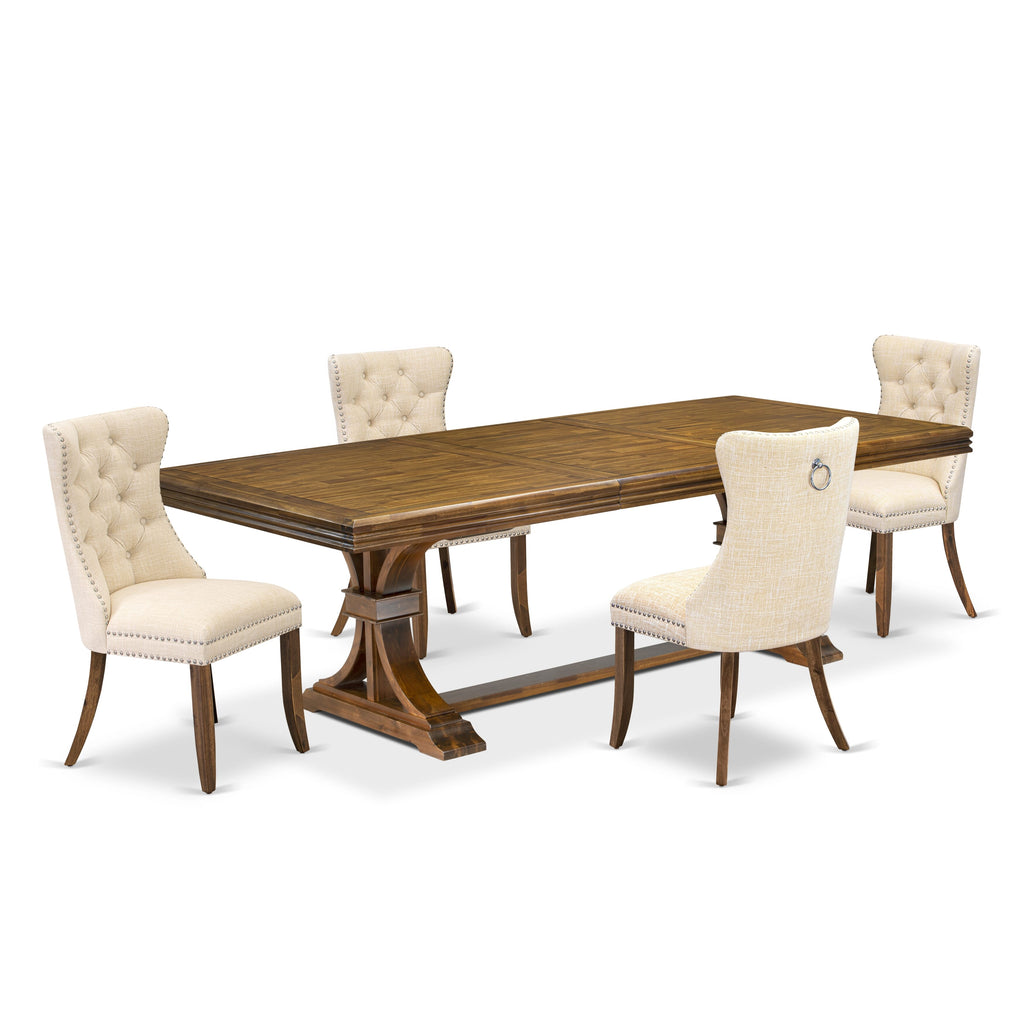 Luxe by East West Furniture NEDA5-AWA-32 5 Pieces Modern Dining Set Includes a Rectangle Kitchen Table and 4 Light Beige Linen fabric Dining Chairs, Antique Walnut