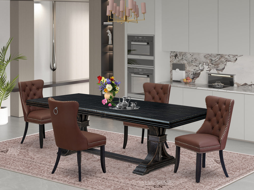 Luxe by East West Furniture NEDA5-SBB-26 - 5-piece kitchen table set includes a dinner table and 4 Burgundy Faux Leather modern chairs with Button Tufted Chair Back - Sand Blasting Black Finish
