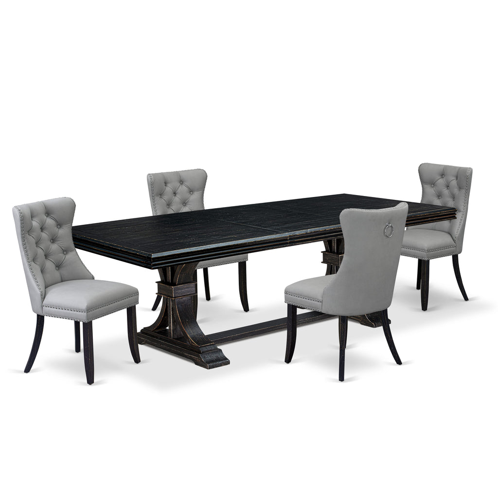 Luxe by East West Furniture NEDA5-SBB-27 - 5-piece dining table set includes a dining table and 4 Light Gray Faux Leather dining Chairs with Button Tufted Chair Back - Sand Blasting Black Finish.