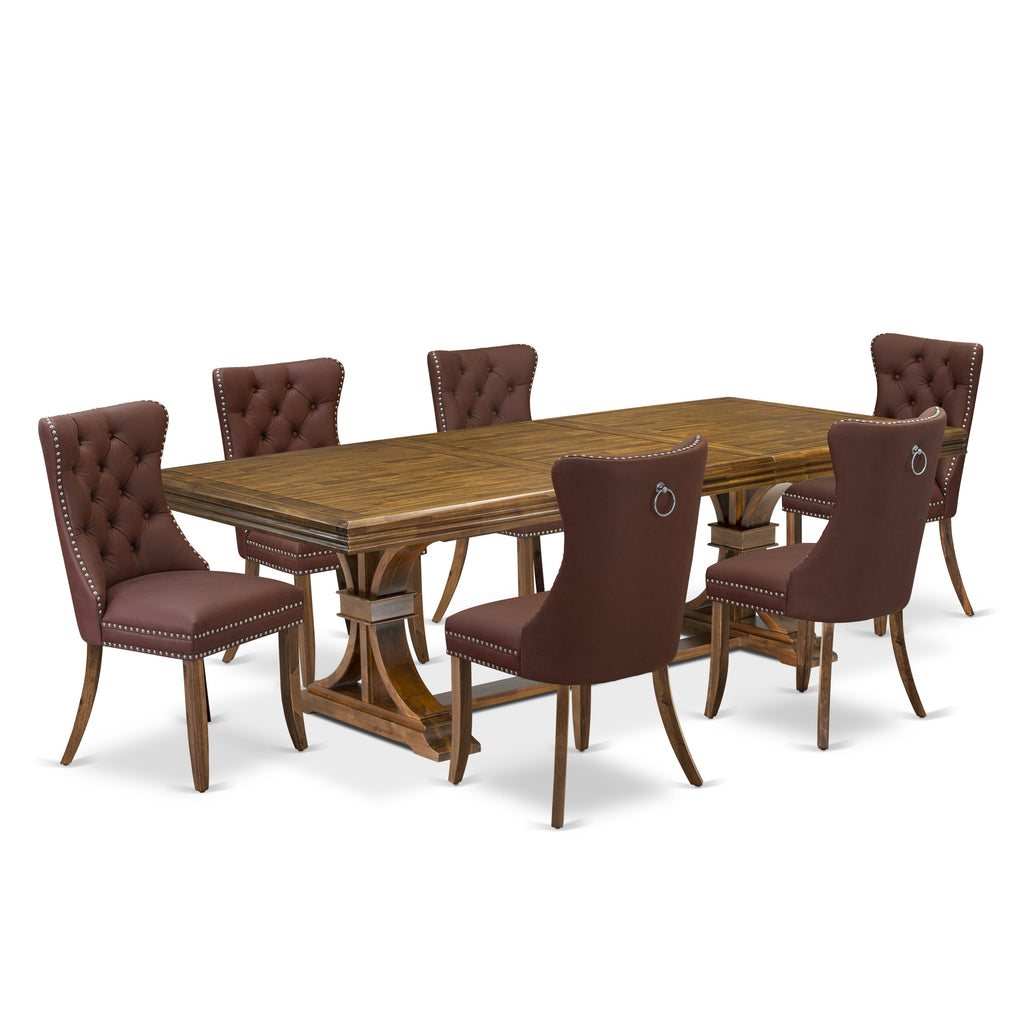 Luxe by East West Furniture NEDA7-AWA-26-7 Pieces Dining Set Contains a Rectangle Kitchen Table and 6 Burgundy Faux Leather Modern Chairs, Antique Walnut