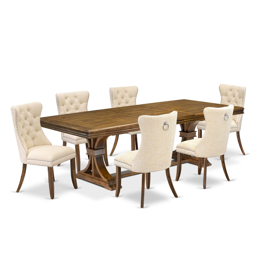 Luxe by East West Furniture NEDA7-AWA-32 7 Pieces Dining Set Contains a Rectangle Kitchen Table and 6 Light Beige Linen fabric Modern Chairs, Antique Walnut