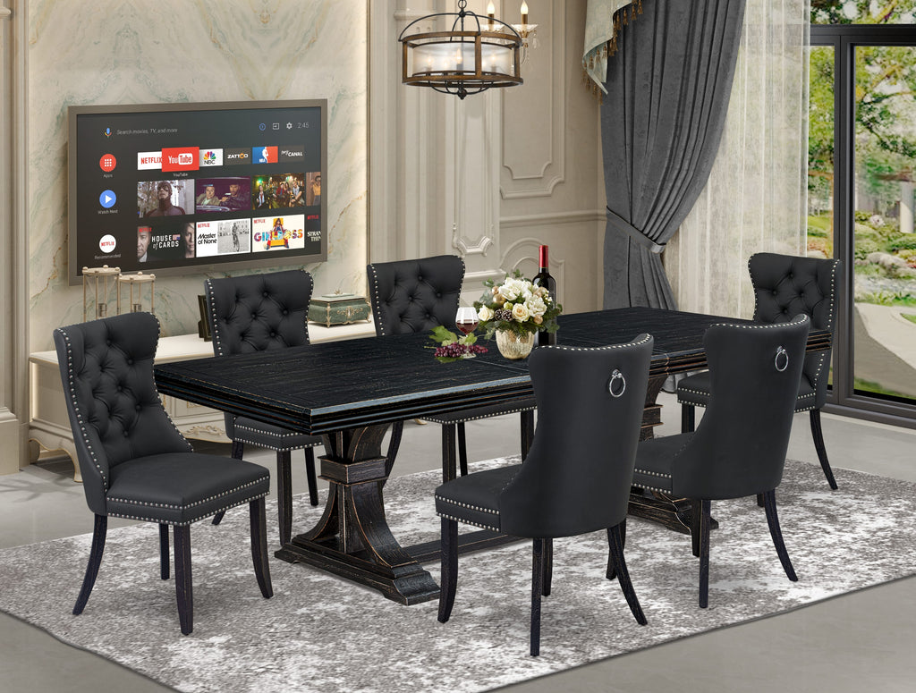 Luxe by East West Furniture NEDA7-SBB-12 7 Pieces Dining Set Contains a Rectangle Kitchen Table and 6 Dark Gray Faux Leather Modern Chairs, Sand Blasting Black