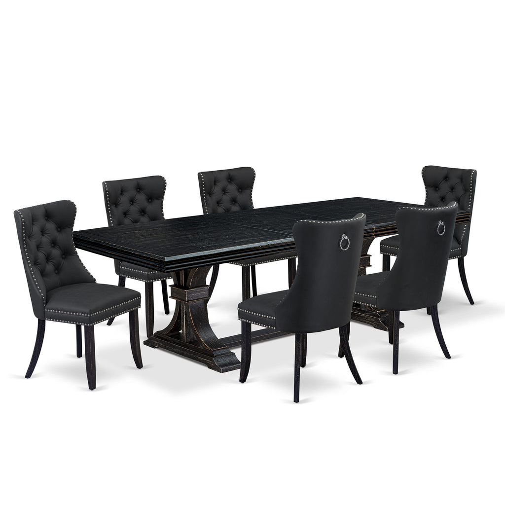 Luxe by East West Furniture NEDA7-SBB-12 7 Pieces Dining Set Contains a Rectangle Kitchen Table and 6 Dark Gray Faux Leather Modern Chairs, Sand Blasting Black