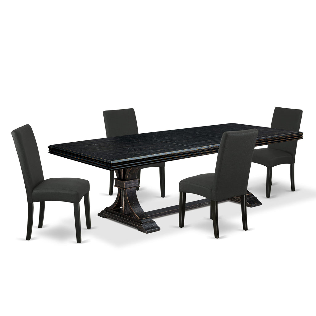Luxe by East West Furniture NEDR5-SBB-24 - 5-piece dining table set consists of a kitchen table and 4 Black Linen Fabric dining chairs with Padded Chair Back - Sand Blasting Black Finish.
