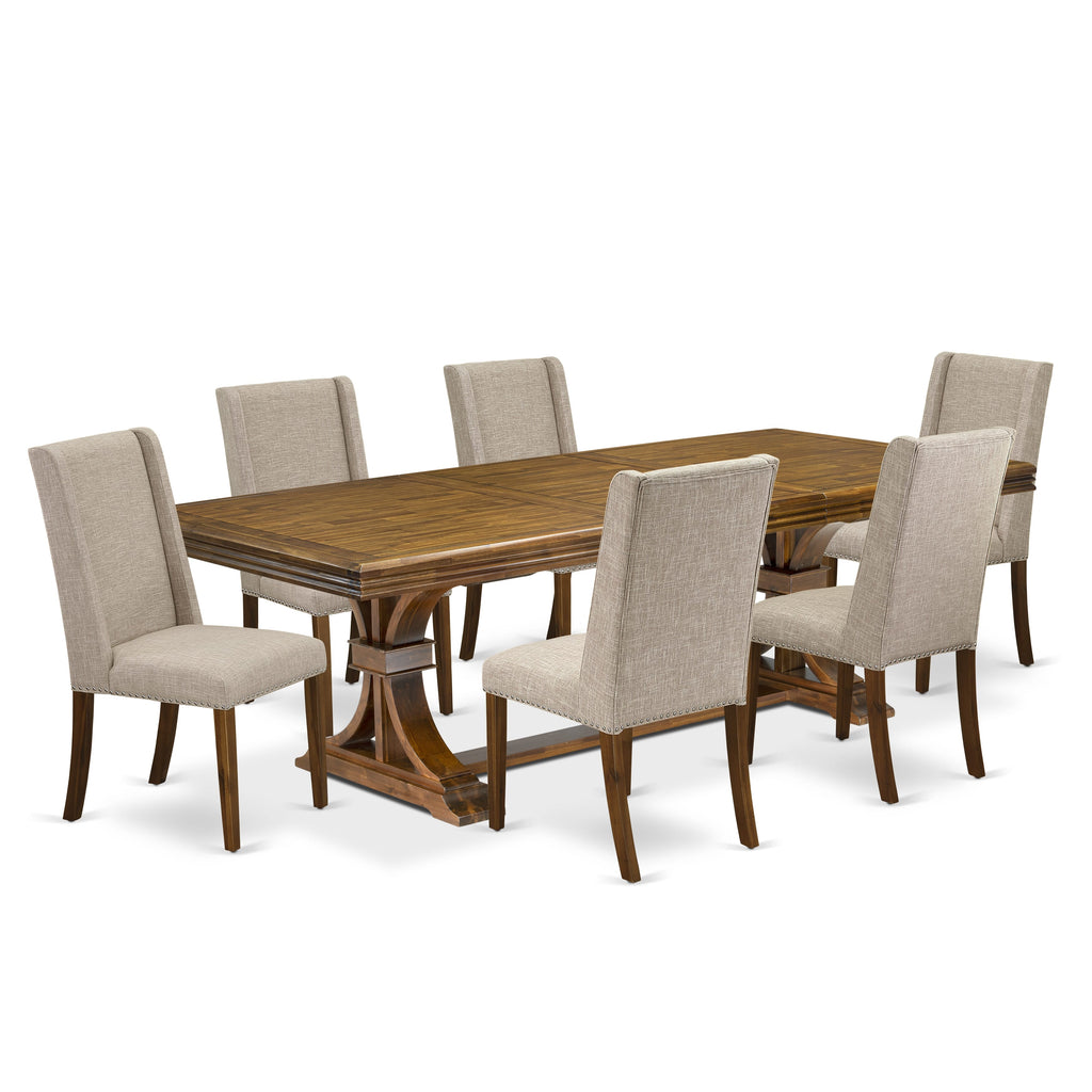 Luxe by East West Furniture NEFL7-AWA-04 - 7-piece dining table set includes a rectangular table and 6 Light Tan Linen Fabric kitchen chairs with Padded Chair Back - Antique Walnut Finish.