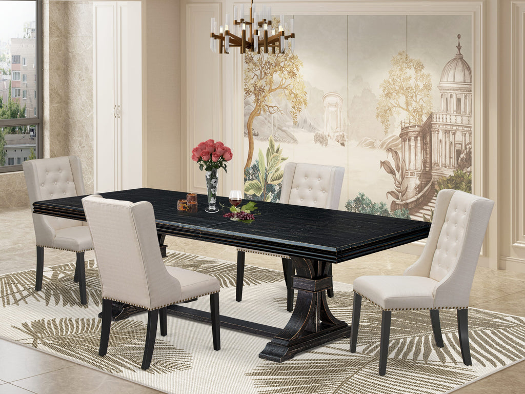 Luxe by East West Furniture NEFO5-SBB-01 - 5-piece kitchen set includes a dinner table and 4 Cream Linen Fabric dining chairs & black legs with Button Tufted Back - Sand Blasting Black finish.