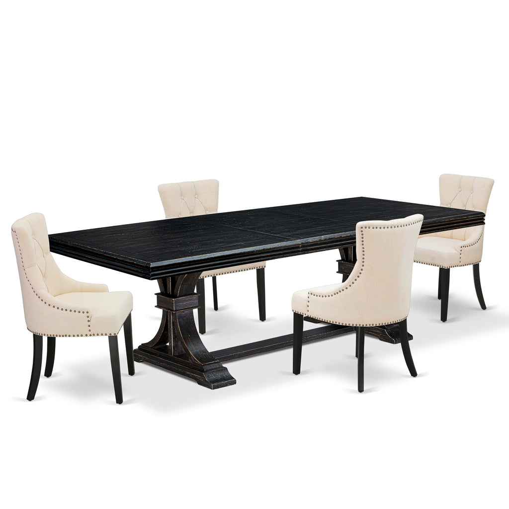 Luxe by East West Furniture NEFR5-SBB-02 - 5-piece dining set includes a kitchen table and 4 Light Beige Linen Fabric kitchen chairs & black legs with Button Tufted Back - Sand Blasting Black finish.