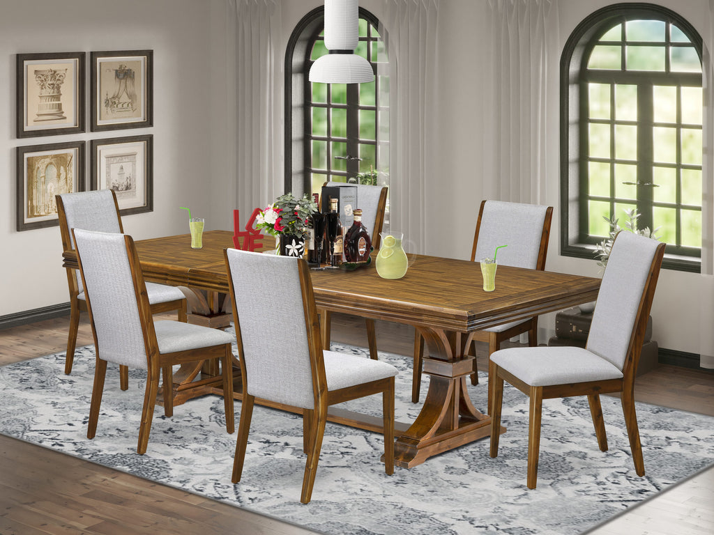 Luxe by East West Furniture NELA7-AWA-05 7 Pieces Modern Dining table set consists of a Rectangular Dining Table and 6 Grey Linen Fabric Modern Dining Chairs, Antique Walnut finish