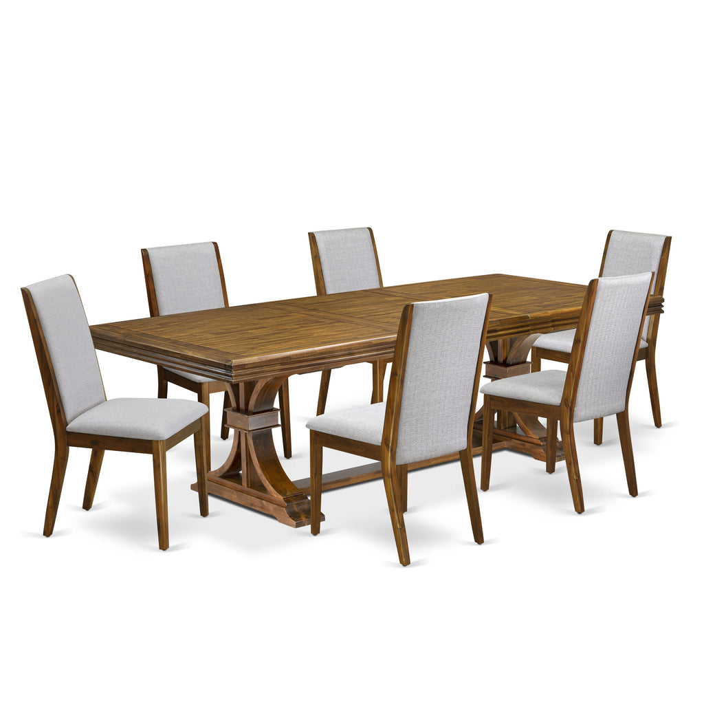 Luxe by East West Furniture NELA7-AWA-05 7 Pieces Modern Dining table set consists of a Rectangular Dining Table and 6 Grey Linen Fabric Modern Dining Chairs, Antique Walnut finish