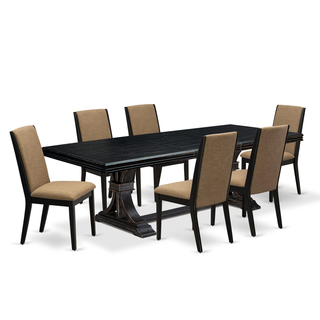 Luxe by East West Furniture NELA7-SBB-47 7 Pieces Modern Dining table Set includes a Rectangular Kitchen Table and 6 Light Sable Linen Fabric Dining Chairs with Black legs - Sand Blasting Black finish