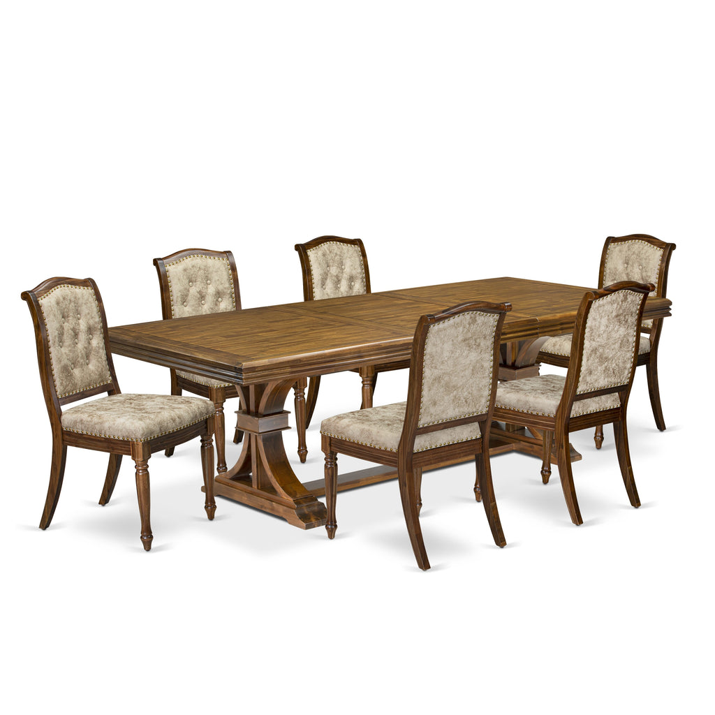 Luxe by East West Furniture NEMA7-AWA-36 7 Pieces Dining Room set includes a Rectangular Dining Table and 6 Light Beige PU Leather Kitchen Chairs, Antique Walnut finish