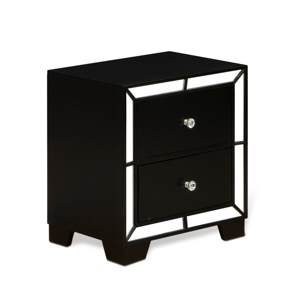 East West Furniture NEN-11 Nella Wood Nightstand with 2 Drawers for any Bedroom - Metallic Black Legs