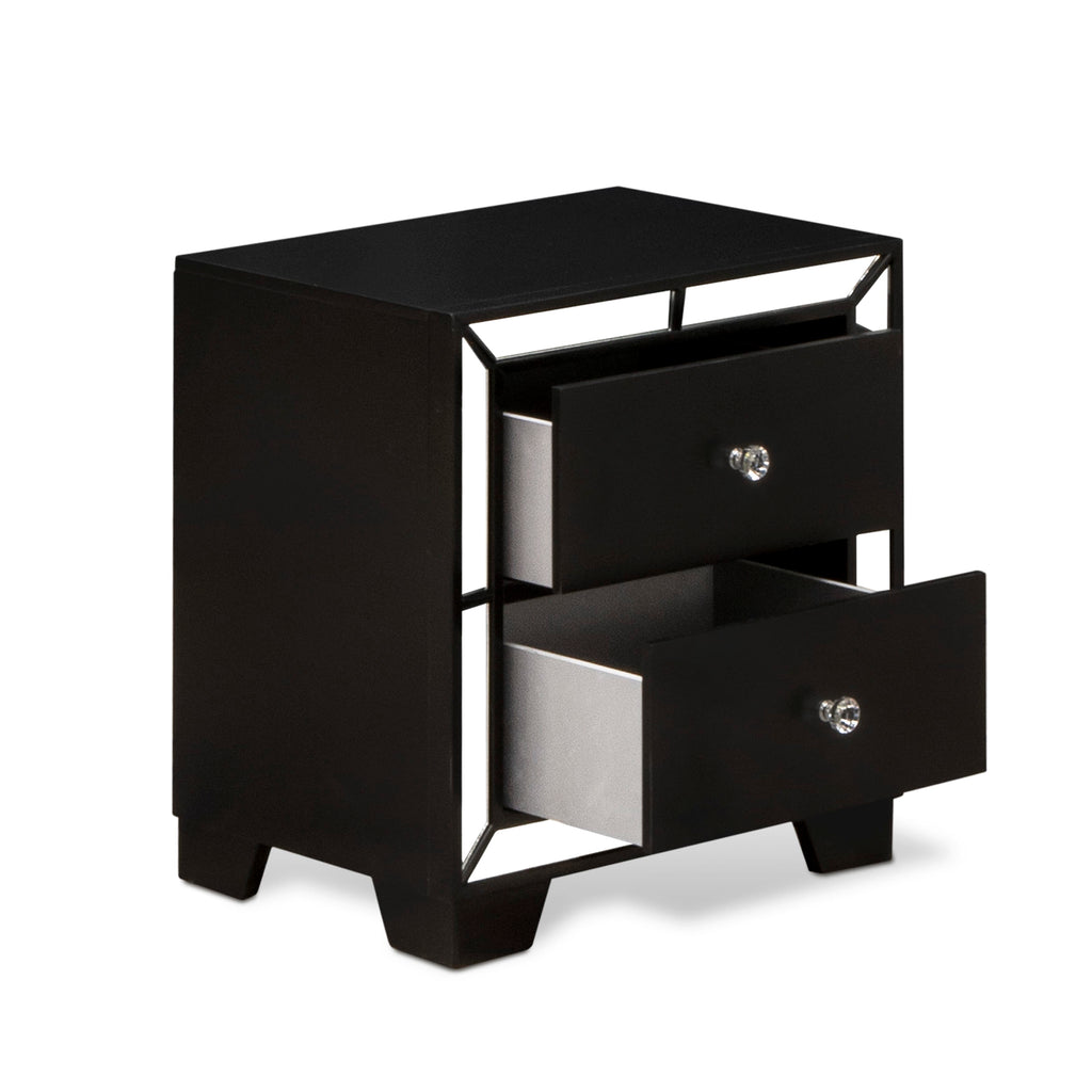 East West Furniture NEN-11 Nella Wood Nightstand with 2 Drawers for any Bedroom - Metallic Black Legs